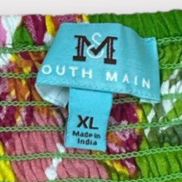 Womens Sz‎ XL Dress Midi Green Tropical Floral Adjustable Straps Smocked Vacay - Picture 8 of 9